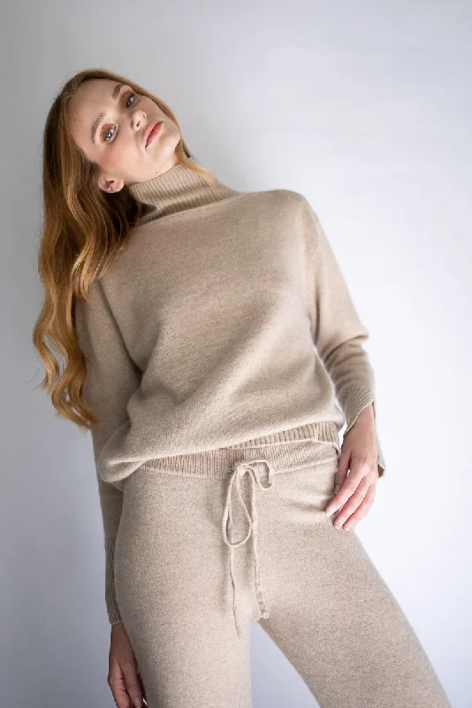 Belgravia Cashmere Pants - Beige Stylish Elastic Waist Pants