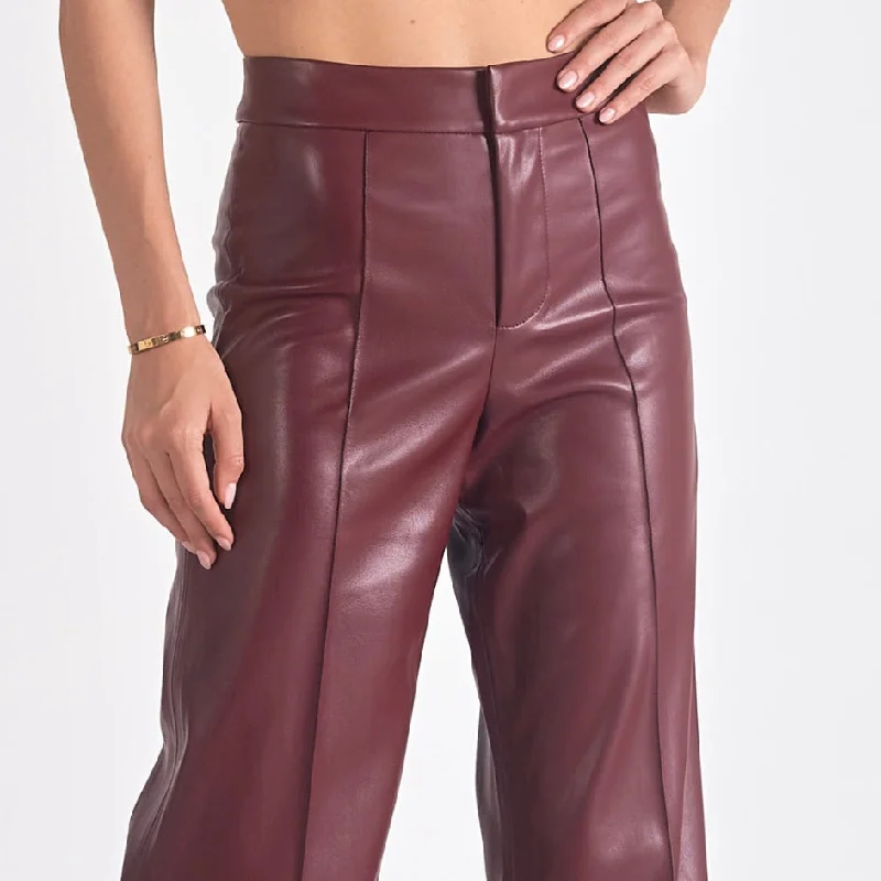 Elan Burgeundy Faux Leather Flared Pants Stylish Harem Pants