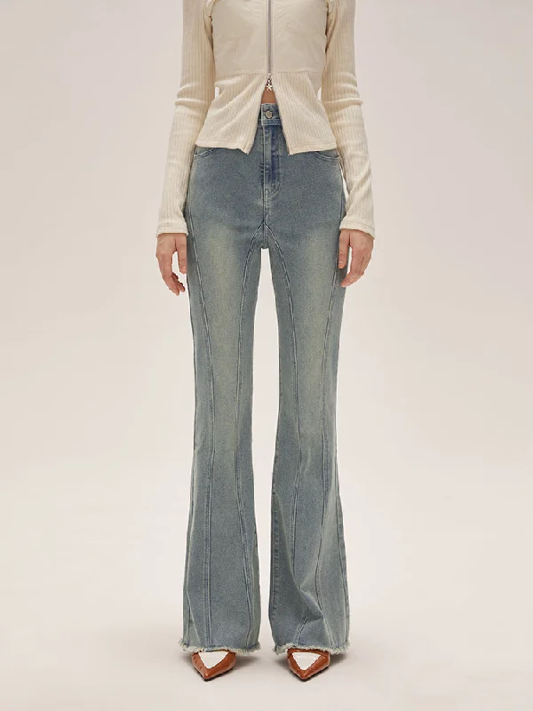 I'M ONE Women's retro slim and fashionable high-waisted denim micro-lab pants Classic Flared Pants I'M ONE Women's retro slim and fashionable high-waisted denim micro-lab pants Classic Flared Pants