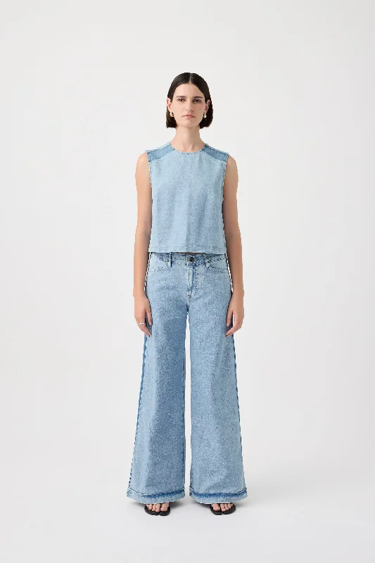 Leigh Mid Wide Long Pant Chic Wool Trousers
