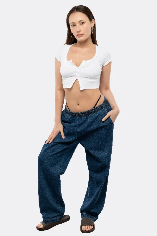 RDNW405 - Unisex Wide Leg Denim Pants Classic Pleated Pants