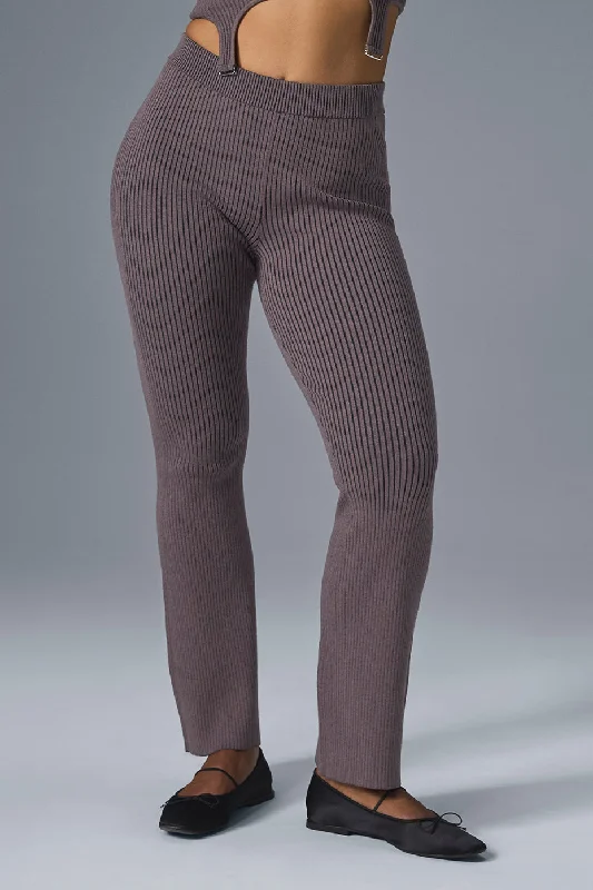 Denim Knit High-Waist Flare Pant - Raisinette/Black Formal Stretch Pants