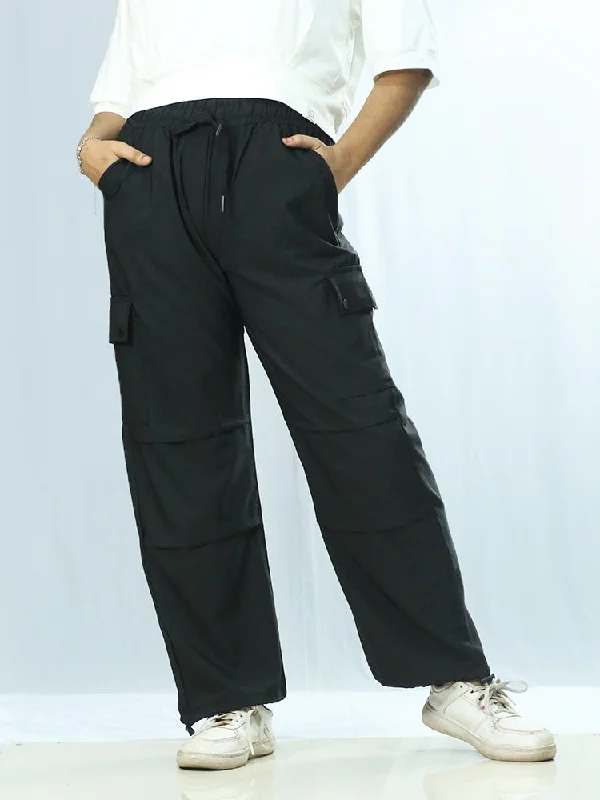 Women's Tapered Fit Cargo Parachute Pants Chic Faux Leather Pants