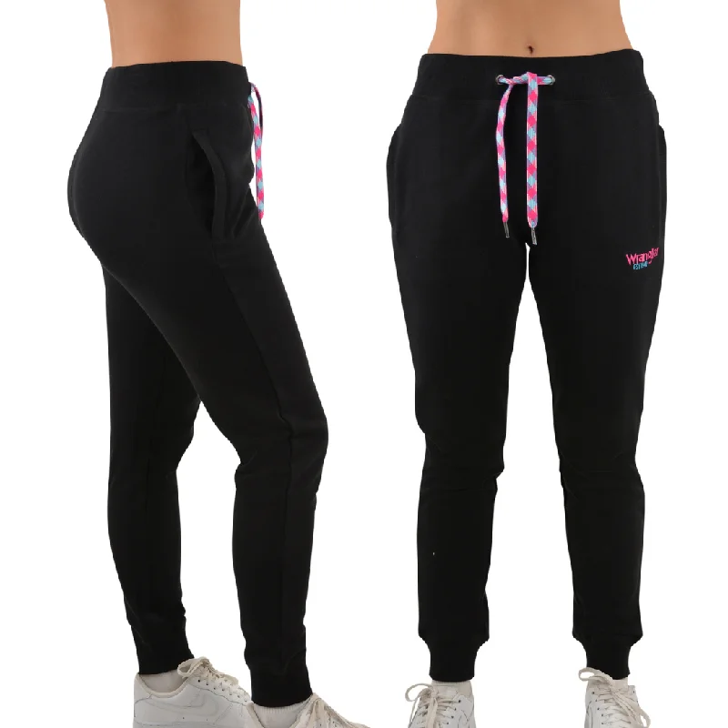 Wrangler Womens Mel Slim-Fit Track Pants- BLACK Casual Yoga Pants