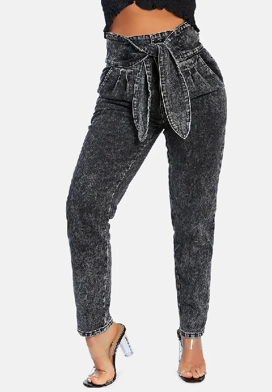 Bow Together Washed Denim Pants Lightweight Jogger Pants
