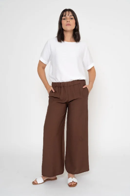 Casual Full Length Pant in Brown Casual Wide Pants