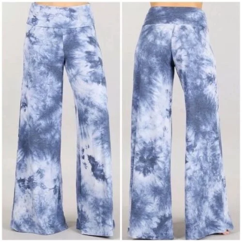 Blue Boho Wide Leg Relaxed Palazzo Lounge Pants Womens Casual Slim-Fit Leggings