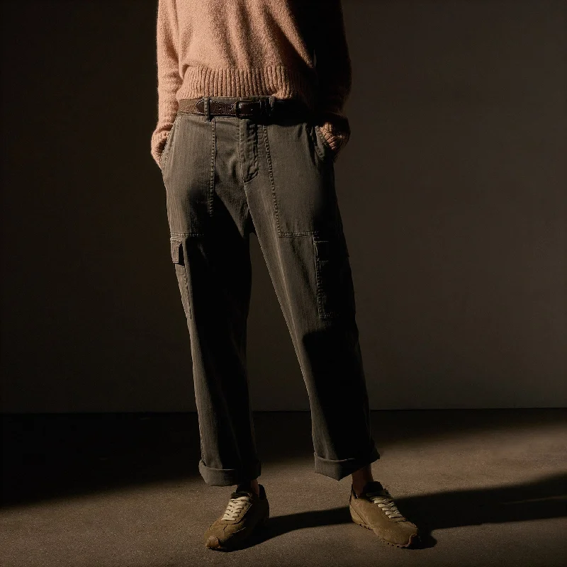 Herringbone Utility Pant - Army Green Pigment Formal Wide-Leg Pants