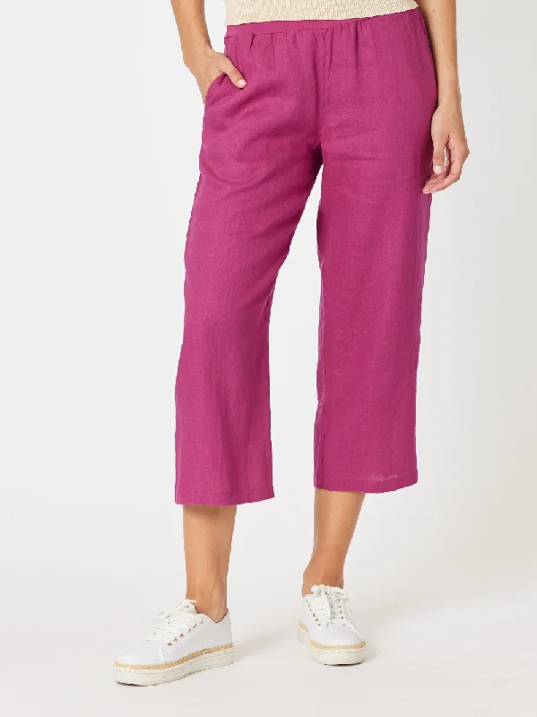 Lara Linen Wide Leg Pant - Magenta Trendy Wide-Legged Trousers