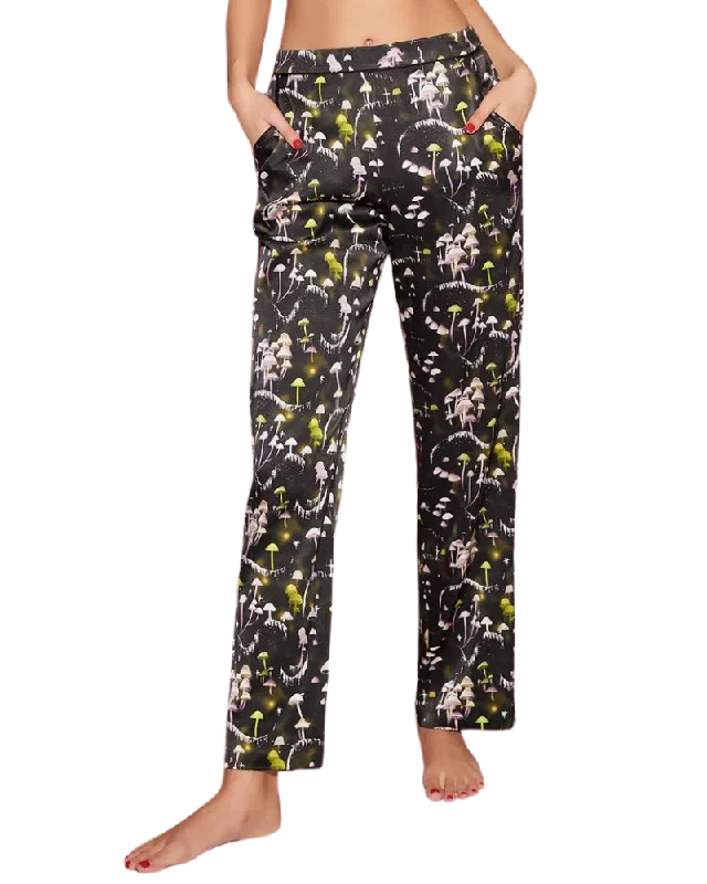 Mushroom Pj Pant, Ethereal Mushroom Print High-Waist Trousers