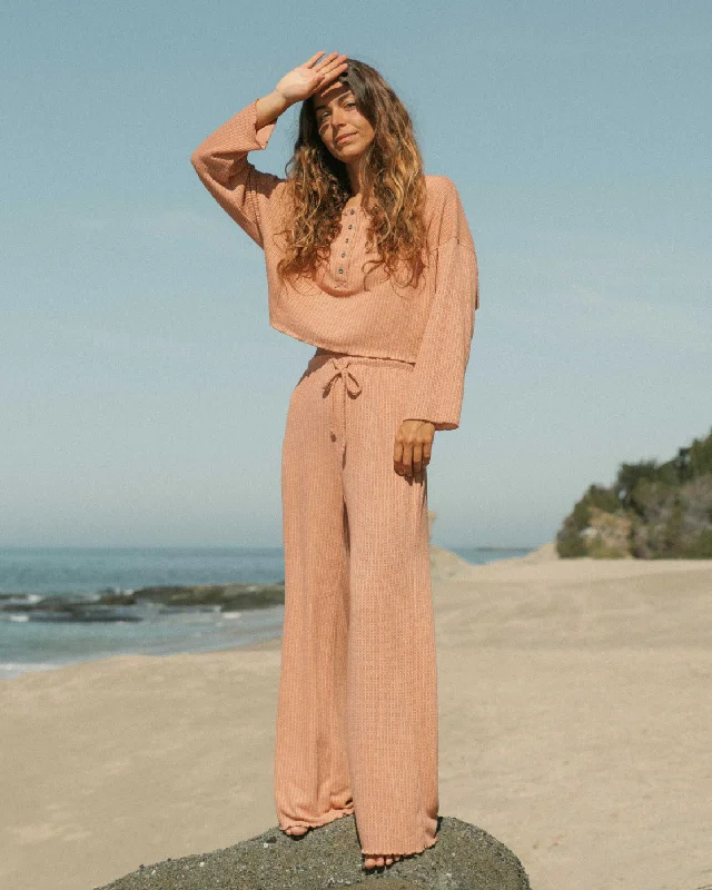 So Easy Cozy Lounge Pants - Washed Brick Fashionable Tapered Leg Pants