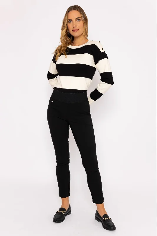 Straight Leg Bengaline Pant in Black Elegant Palazzo Trousers
