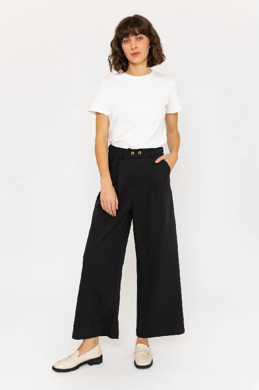 Wide Leg Palazzo Pant in Black Trendy Wide-Legged Trousers