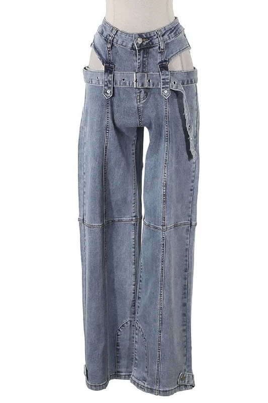 Women's Sexy Denim Pants with Cut Out - QUEDNP90208 Slim-Fit Khaki Pants