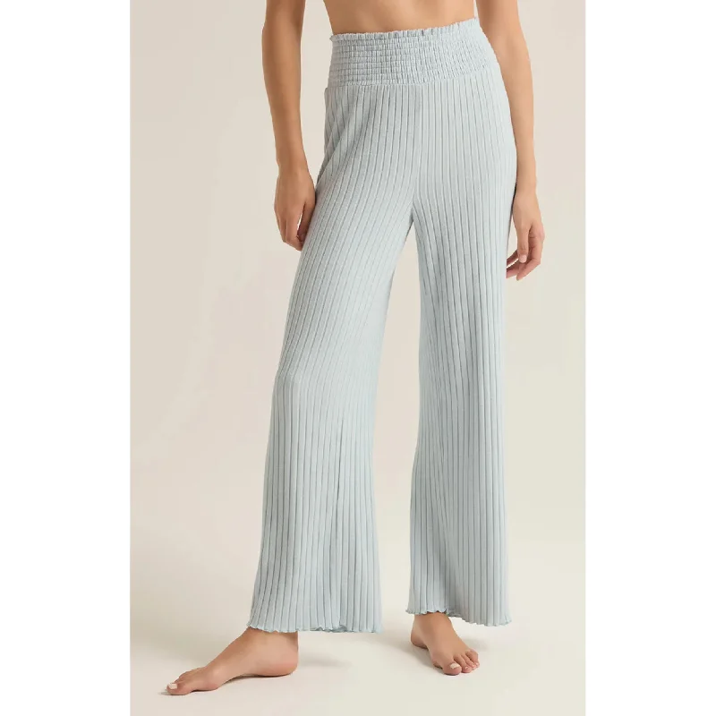 Z Supply Dawn Smocked Rib Pant in Snowflake Blue Soft Stretch Trousers