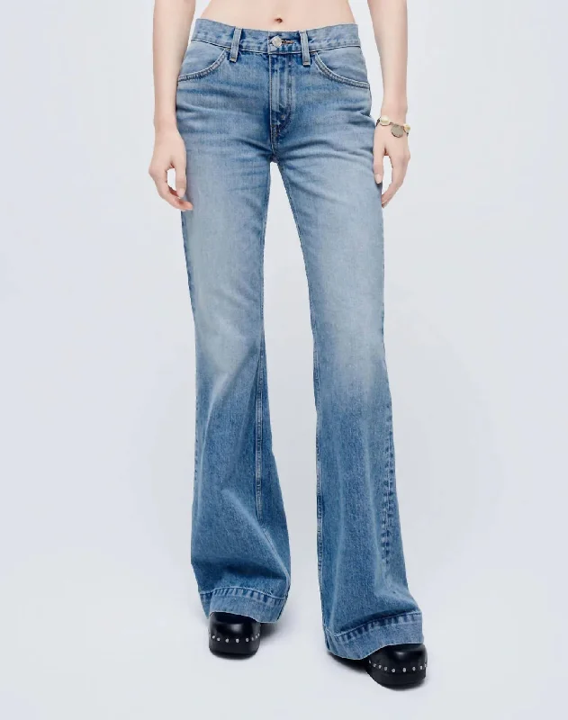 70S Low Rise Bell Bottom Jean In Lake Blue Cozy Relaxed Fit Denim Jeans