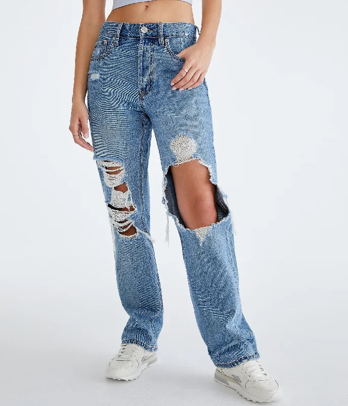 Aeropostale Women's '90S Super High-Rise Baggy Jean Comfortable Stretch Denim Jeans
