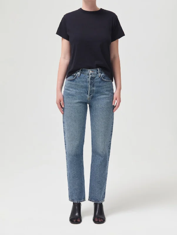 90's Pinch Waist High Rise Straight Jean - Navigate Fashionable Raw Hemmed Jeans