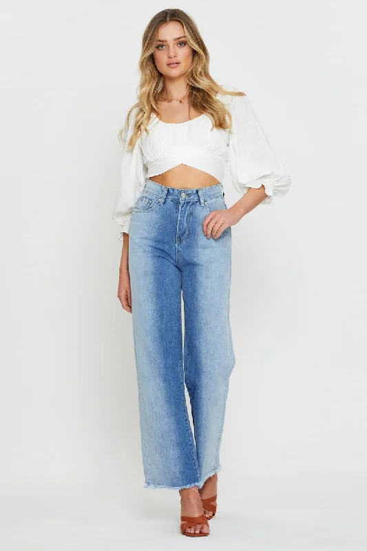 Blue Two Tone Colourblock Denim Jean Elegant Bootcut Fit Jeans