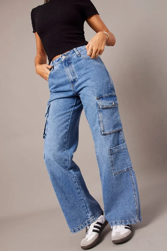 Denim Cargo Jean Mid Rise Stylish Bootcut Denim Jeans