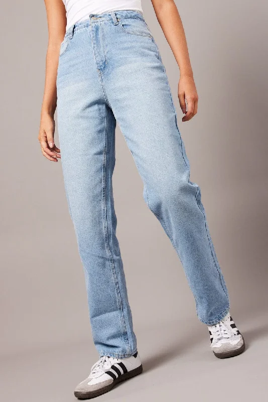 Denim Straight Jean High Rise Stylish Shredded Denim Jeans