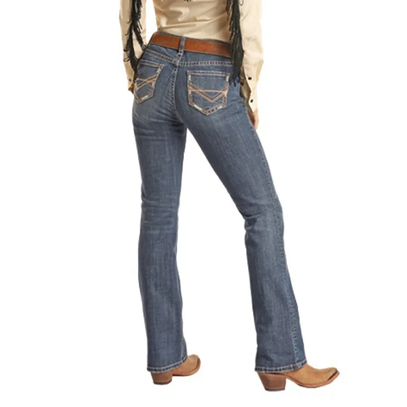 Rock & Roll Denim Women's Petal Stitch Embroidered Jean Comfortable Zip-Fly Denim Jeans