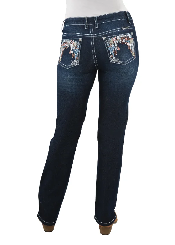 Pure Western Womens Anjelica Straight Leg Jean 32" Leg Casual Bootcut Ripped Jeans