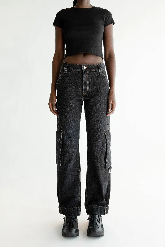 OAK 02 RELAXED MID-RISE CARGO JEAN Fashionable Distressed Jeans