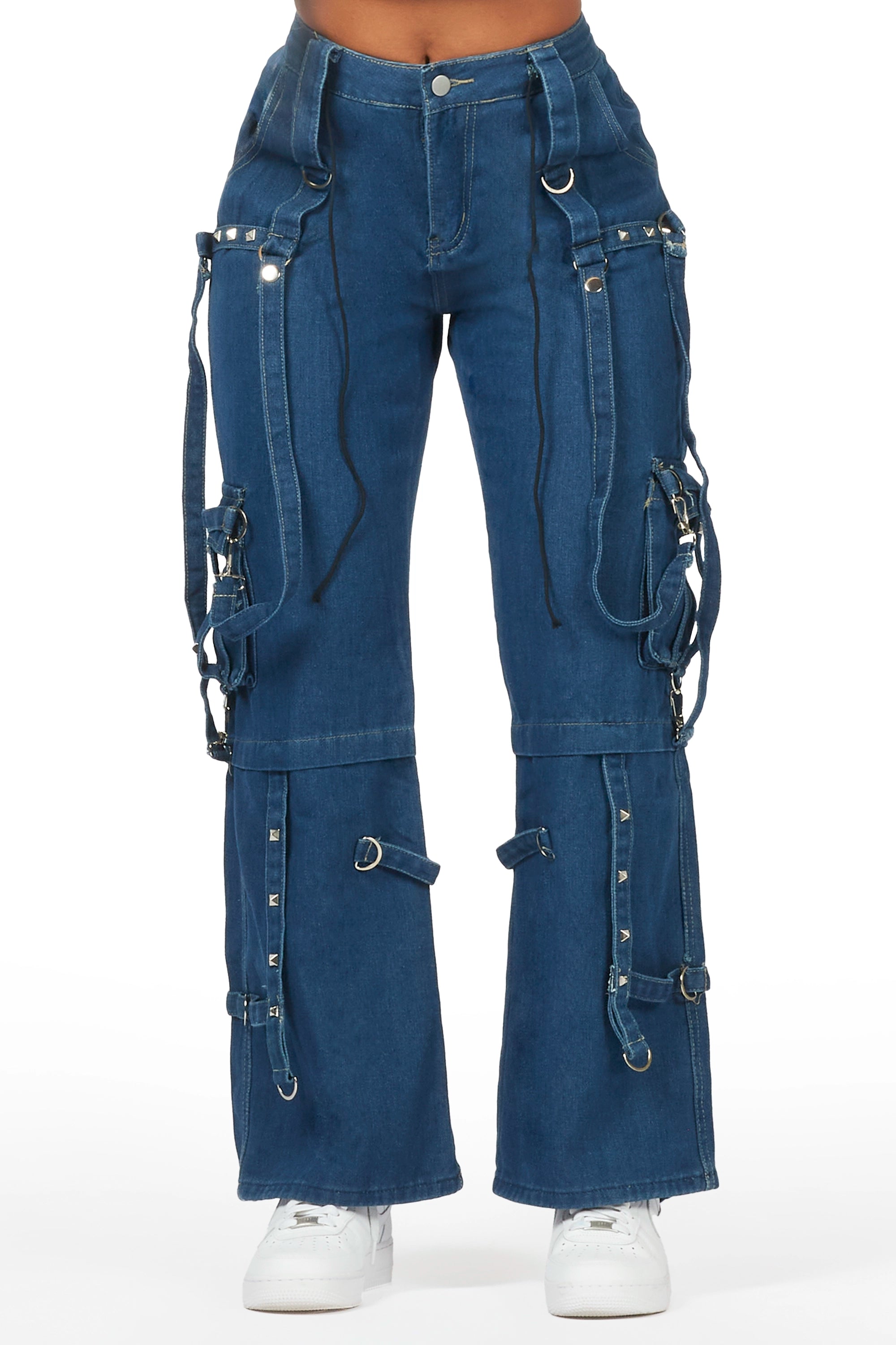 Going Rogue Medium Wash Oversized Cargo Jean Comfortable Stretch Denim Jeans