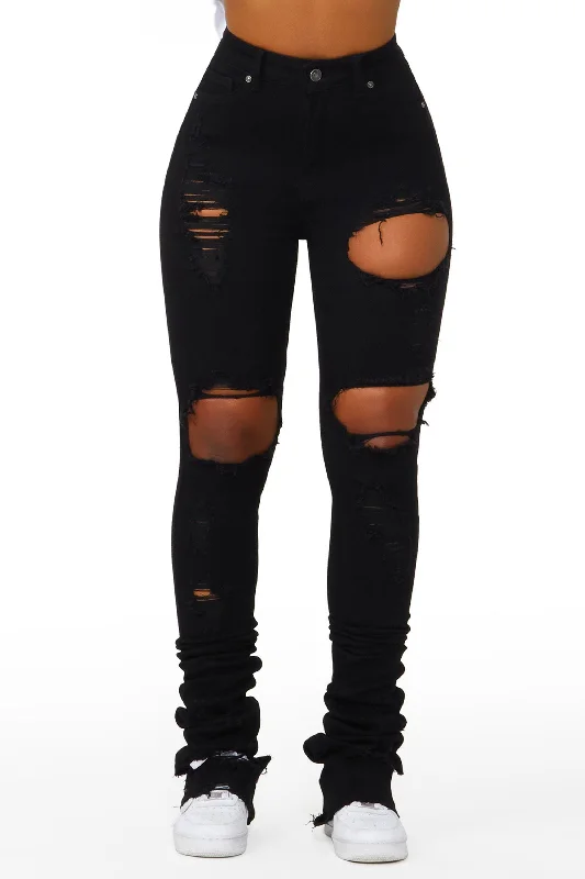 Sheana Black Distressed Super Stacked Jean Classic Slim Fit Jeans