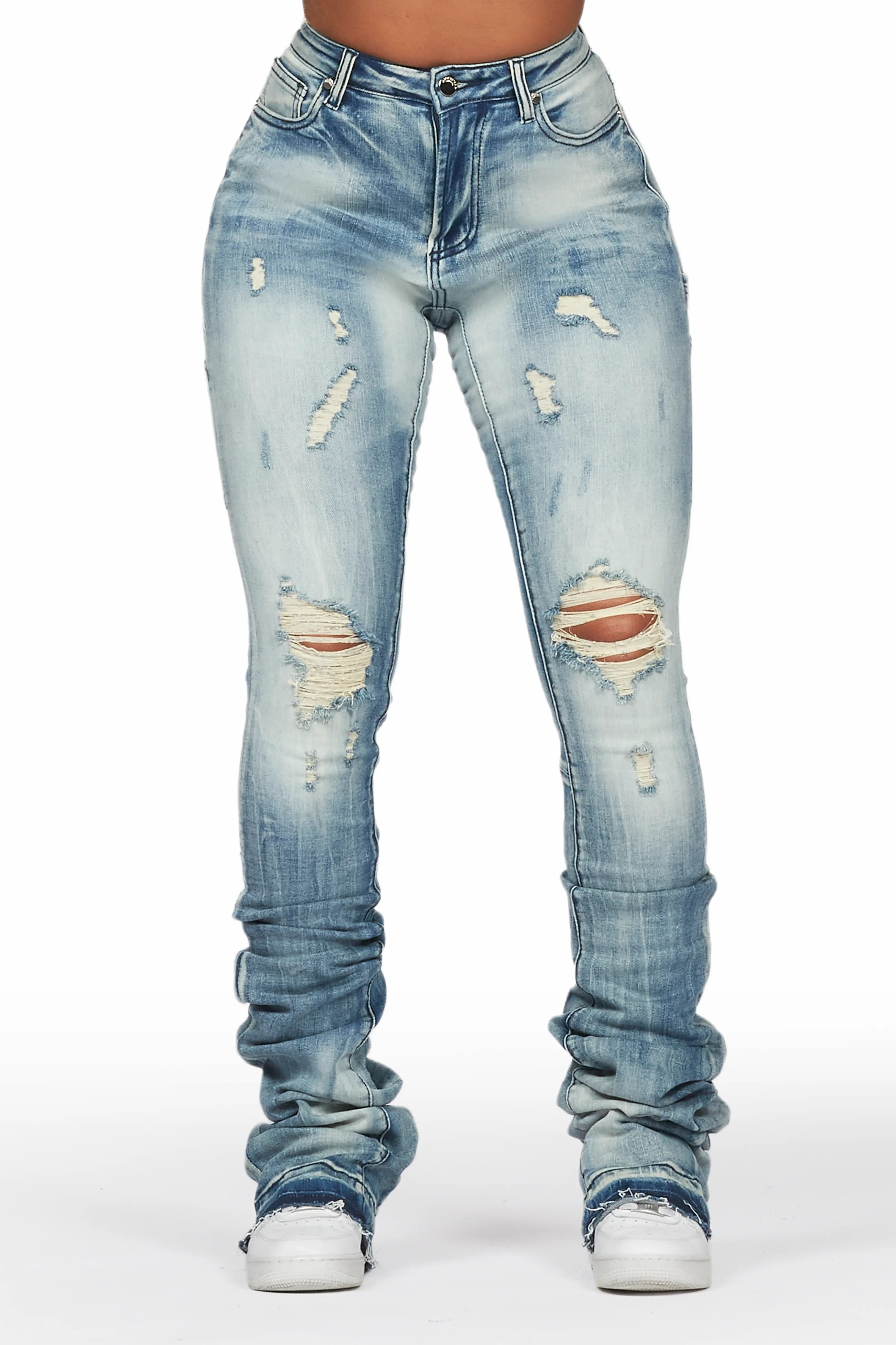 Ashlee Light Wash Super Stacked Jean Fashionable Straight Fit Denim