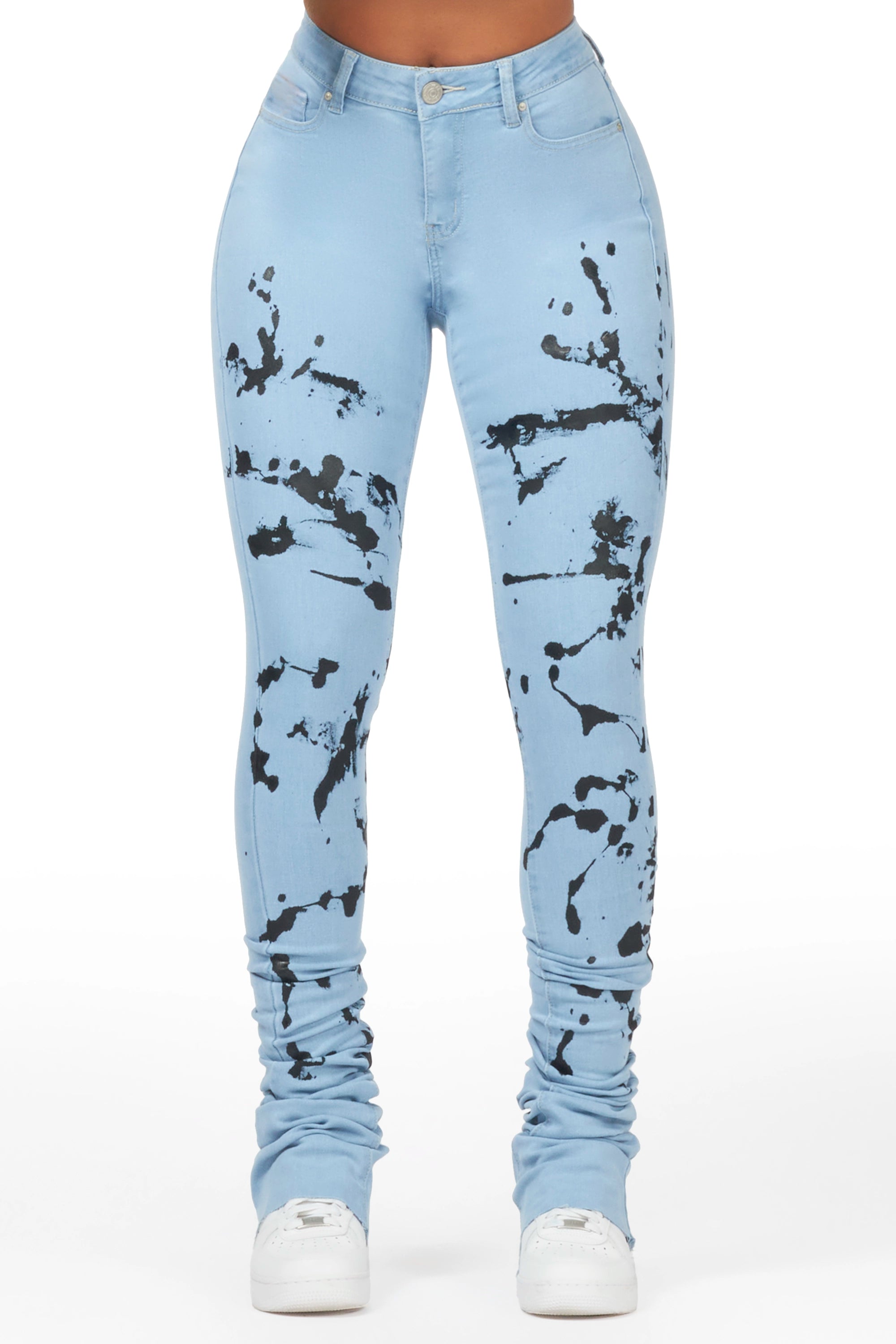 Nehemiah Light Wash Painted Super Stacked Jean Stylish High-Waist Jeans
