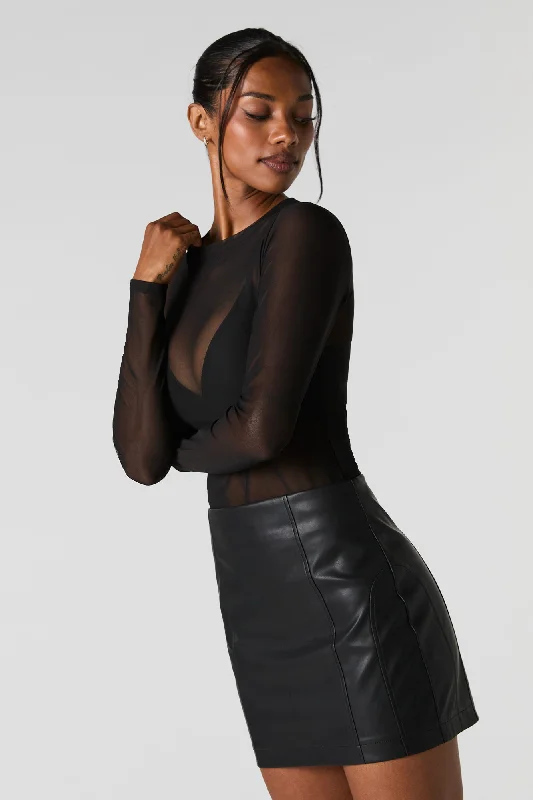 Faux Leather Exposed Seam Mini Skirt linen skirt natural