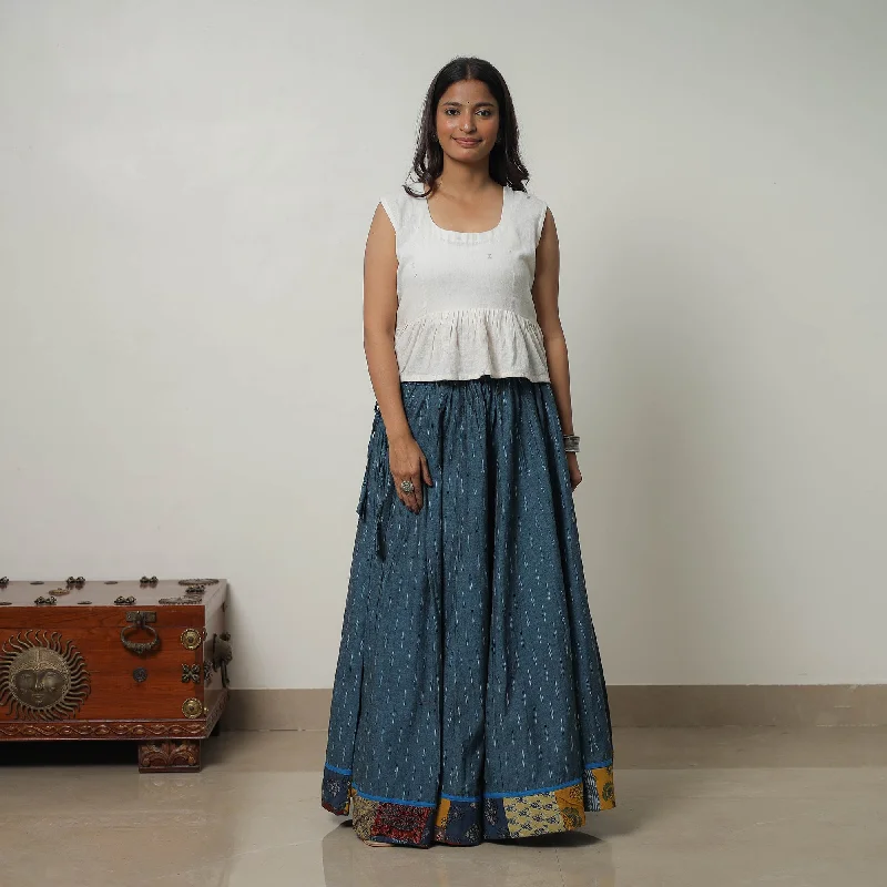 Green - 24 Kali Cotton Pochampally Ikat Skirt with Border 27 spandex blend skirt