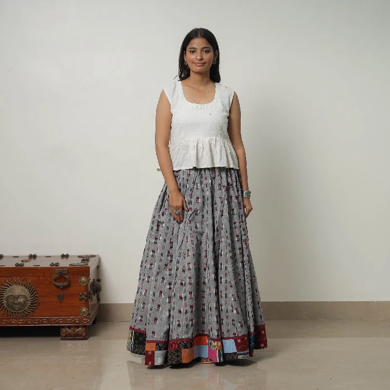 Grey - 24 Kali Cotton Pochampally Ikat Skirt with Border 29 velvet skirt plush