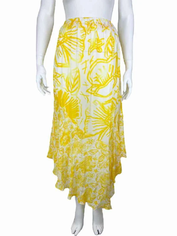 Anthropologie Lilka Women's High-Low Maxi Skirt Yellow/White Size S w/ Tags leather skirt sleek