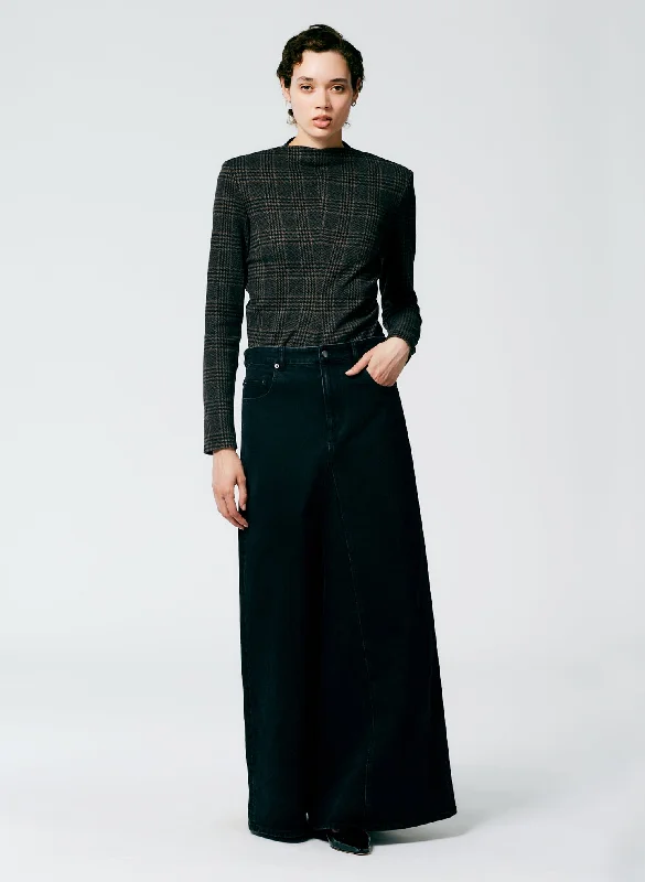 Black Denim Godet Maxi Skirt cashmere skirt fine