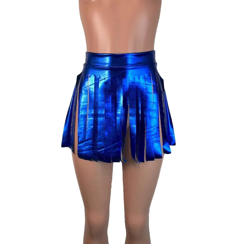 Fringe Skirt - Blue Metallic linen skirt natural