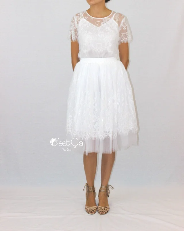 Brigitte Bridal Lace Tulle Skirt - Midi silk skirt luxurious