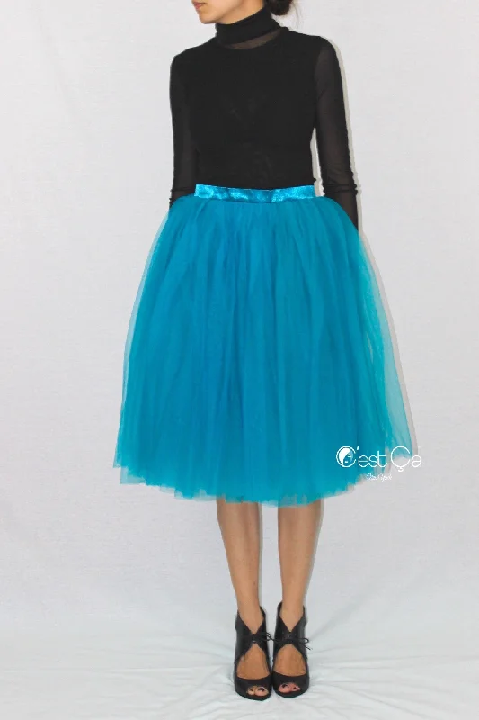 Colette Teal Soft Tulle Skirt - Midi wrap skirt elegant