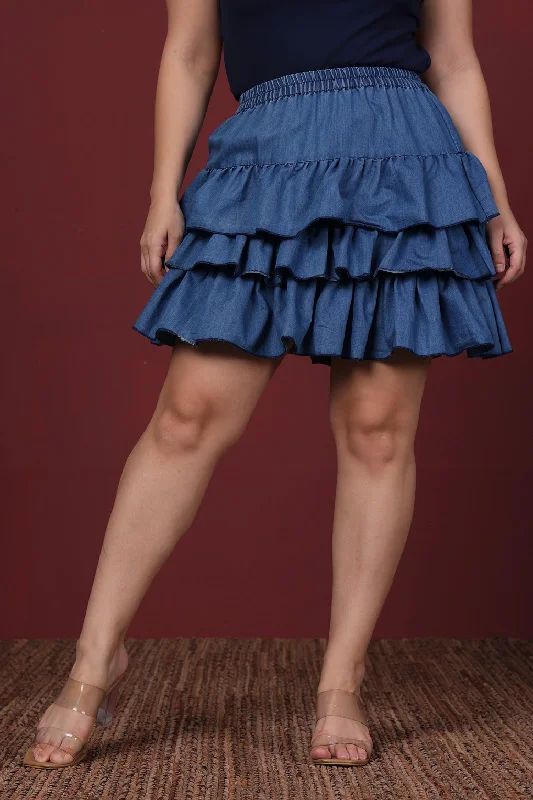 Denim Solid Frill Skirt denim skirt classic