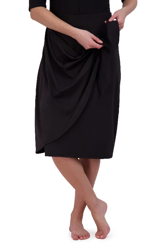 Faux Sarong 26"-Black denim skirt casual
