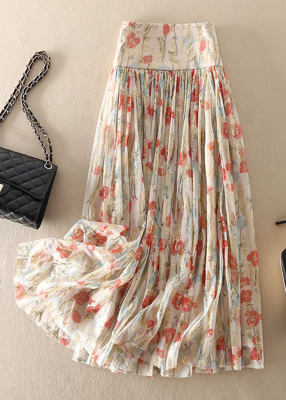 Fitted Zip Up Print wrinkled Tulle Skirt Spring cashmere skirt fine