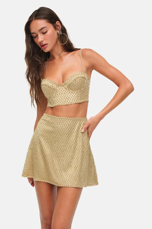 Glitter Grid Mini Skirt Gold leather skirt refined