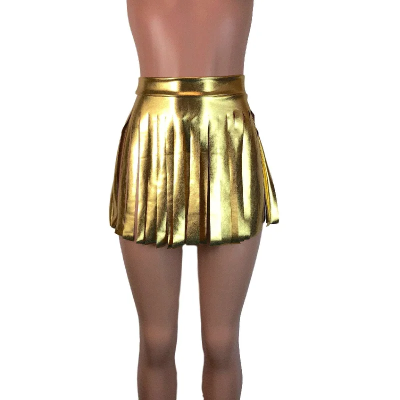 Fringe Skirt - Gold Metallic wool skirt warm