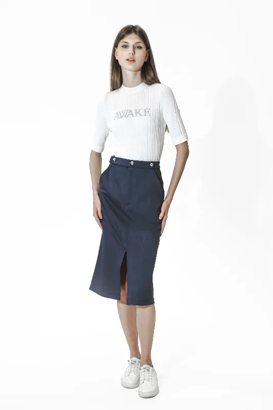 Gray Edgy Below-the-Knee Midi Skirt denim skirt fashionable