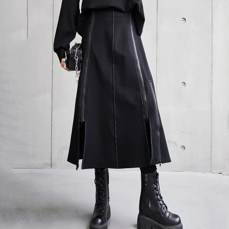 Irregular Multi-zipper Panel Skirt slim fit skirt