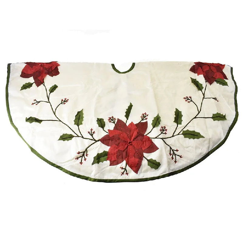 Ivory Poinsettia Pattern Christmas Tree Skirt, 54-Inch leather skirt sleek