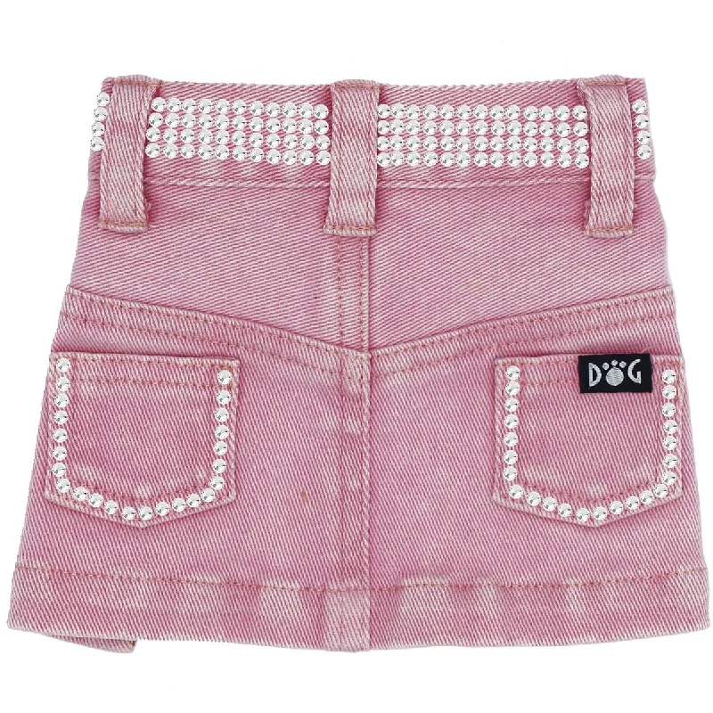 Jane Denim Dog Skirt Pink With Rhinestones maxi skirt elegant
