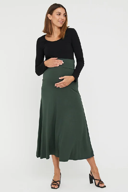 Lana Long Maternity Skirt - Forest high slit skirt